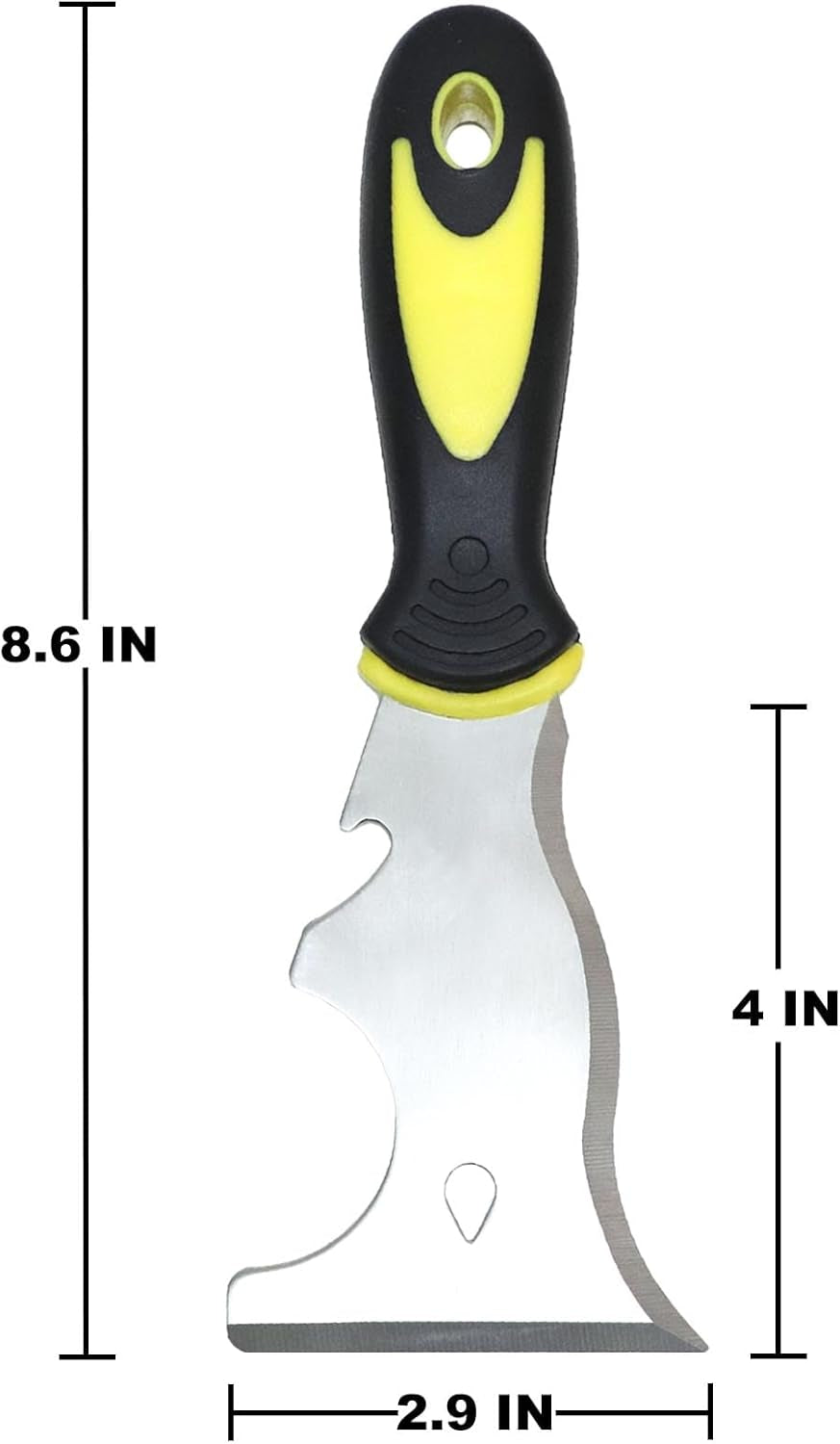 9-In-1 Painter'S Tool, Straight Scraper, Gouger, Roller Cleaner, Curved Scraper, Bottle Opener, Can Opener, Nail Puller, Screwdriver, Hammer | Stainless Steel/Soft Grip Handle