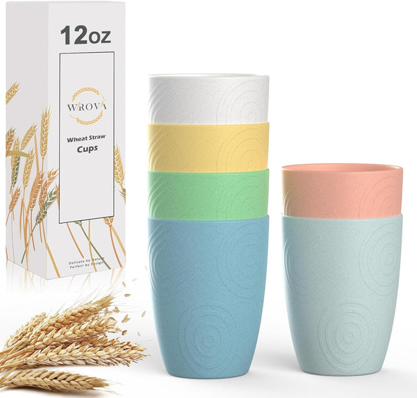 12Oz Wheat Straw Drinking Cups Set of 6,Alternative Plastic Cups Microwave and Dishwasher Safe,Unbreakable Cups for Kitchen,Picnic and Camping, KALAS Series