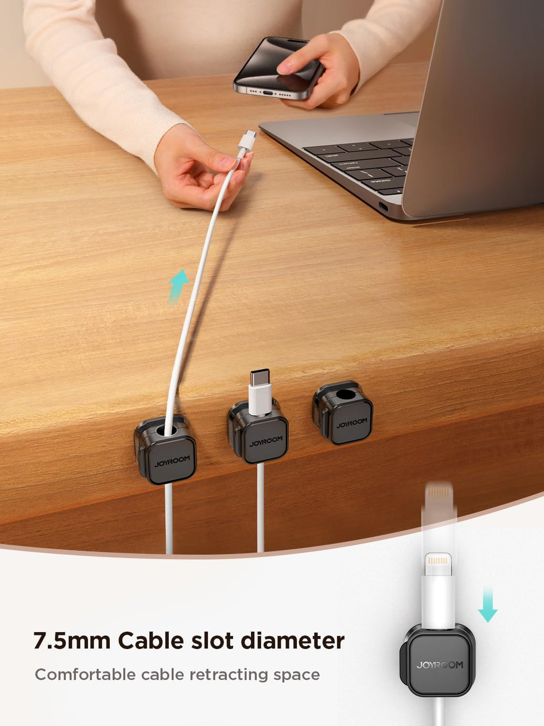 6 Pack Magnetic Cable Clips [Cable Smooth Adjustable] Cord Holder, under Desk Cable Management, JOYROOM Adhesive Wire Holder Keeper Organizer for Home Office Desk Phone Car Wall Desktop Nightstand