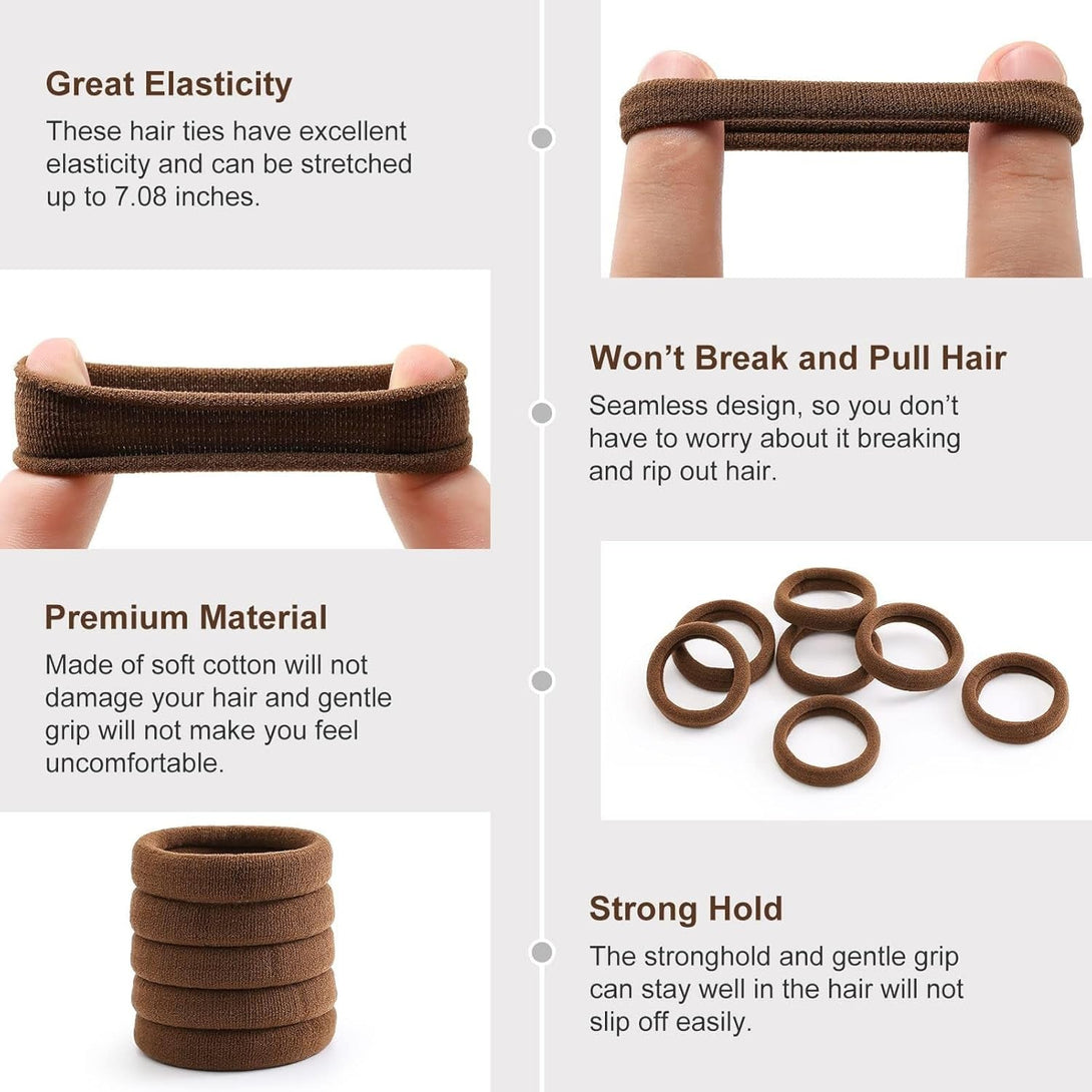 100 Pcs Thick Seamless Hair Ties, Ponytail Holders Hair Accessories No Damage for Thick Hair (Dark Brown Colors)