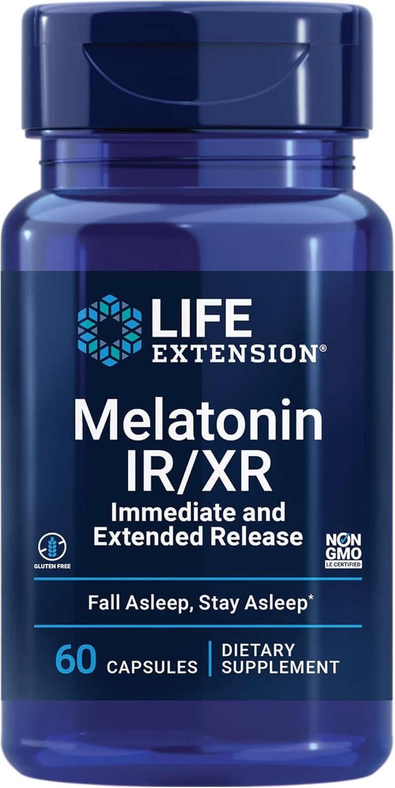 Life Extension Melatonin IR/XR, 1.5 Mg, Immediate- and Extended-Release Formula for Optimal Sleep Support, Healthy Circadian Rhythms, Cellular Defense, Gluten-Free, Non-Gmo, 60 Capsules