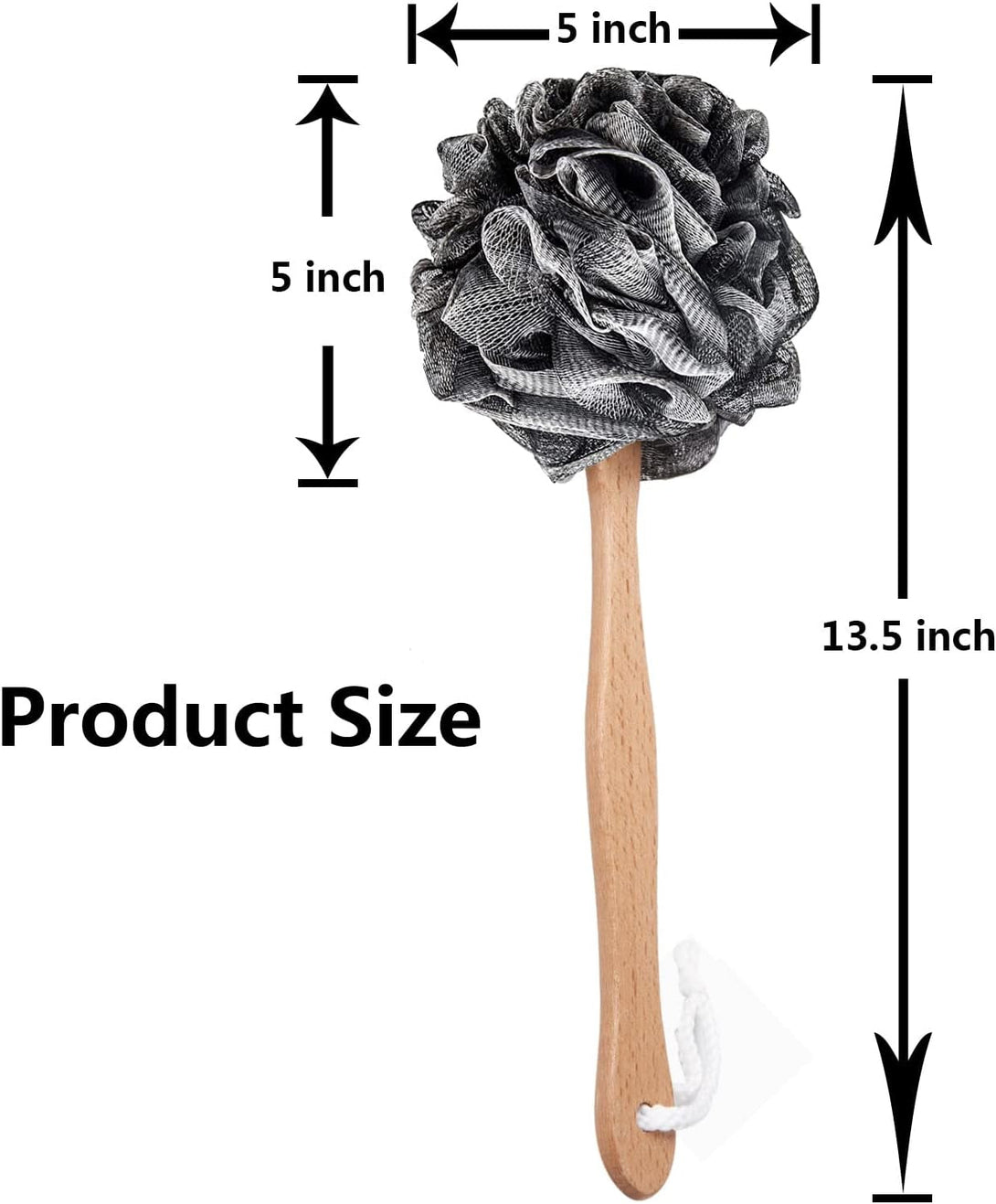 Shower Sponge Loofah Back Scrubber,Loofah on a Stick,Pe Soft Mesh Loofah Body Scrubber with Wooden Handle,Bath Sponge for Women Kids (Black)