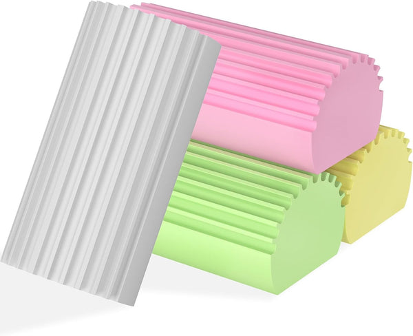 4-Pack Damp Clean Duster Sponge,Reusable Magic Dusting Sponge Brush for Cleaning Blinds, Glass, Baseboards,Vents,Railings,Mirrors,Window Track Grooves and Faucets (Grey,Yellow,Pink,Green)