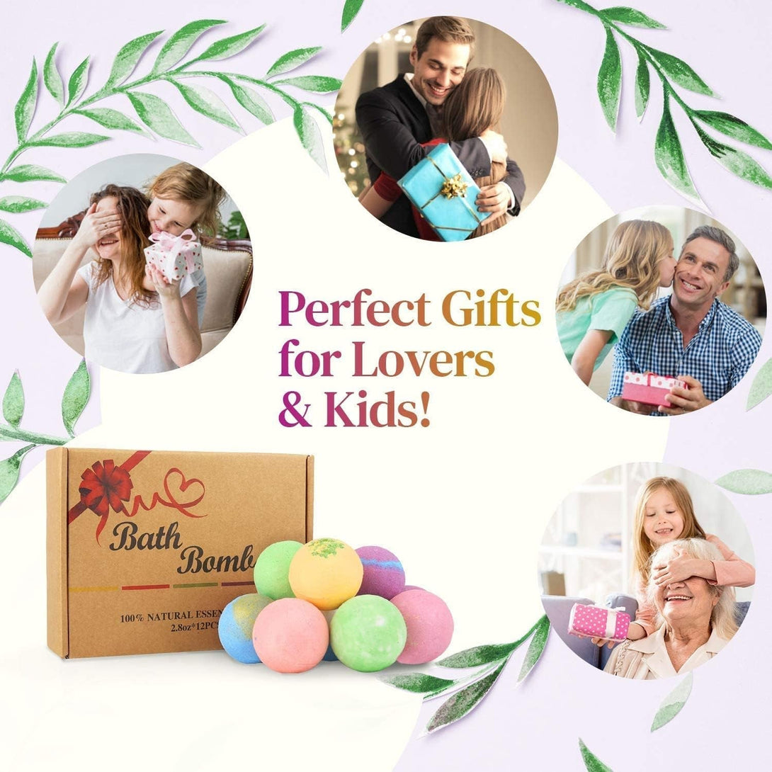 Bath Bombs Gift Set 2.8 OZ*12 PCS Organic Natural Essential Oils, Relax and Moisturize Skin, BOENFU Luxury Spa Bomb Gifts for Girl, Mom, Kids, Wife, Birthday,Valentine'S Day, Anniversary
