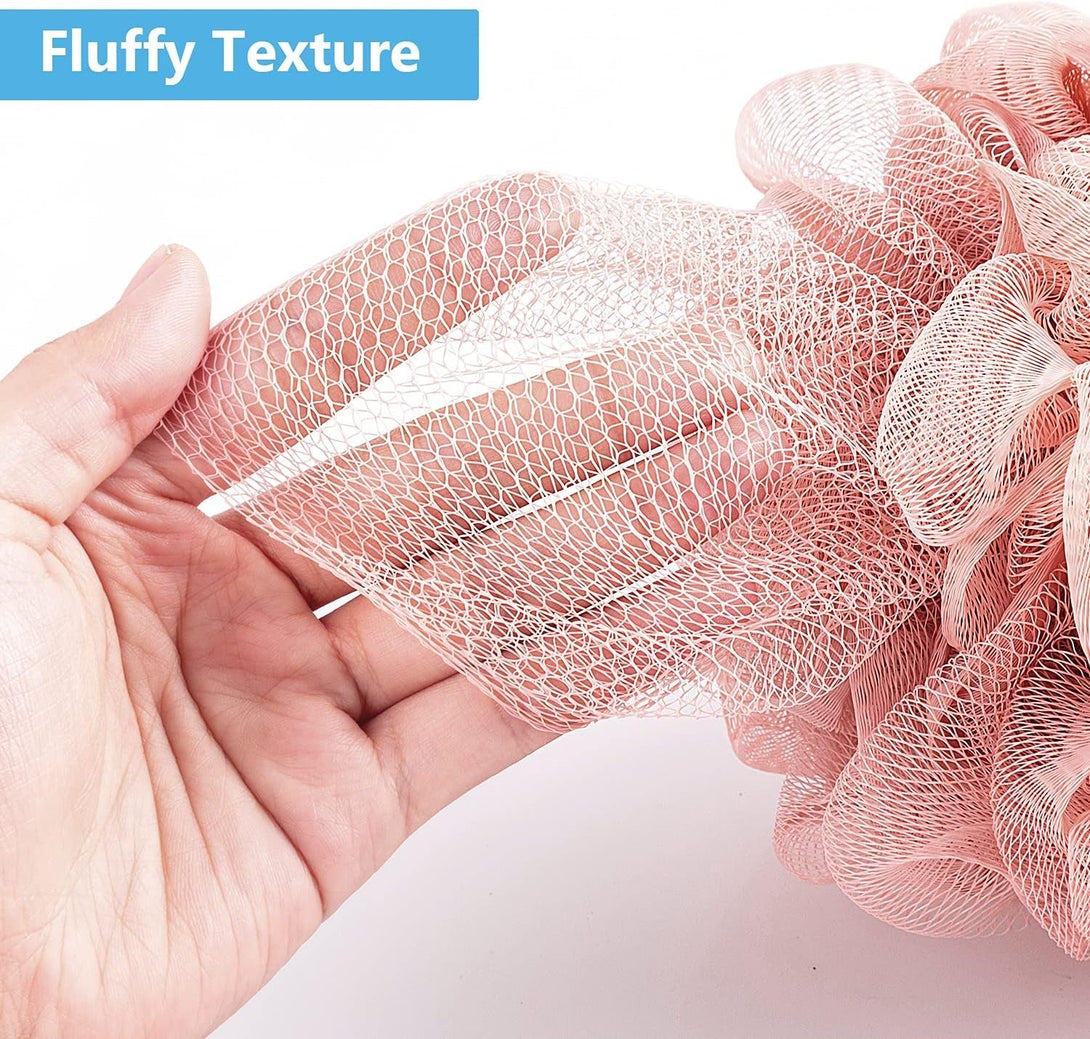 VANZAVANZU Bath Loofah Large 80G Shower Sponge Body Scrubber Mesh Pouf for Men and Women, Set of 4 (Turquoise + Pink)