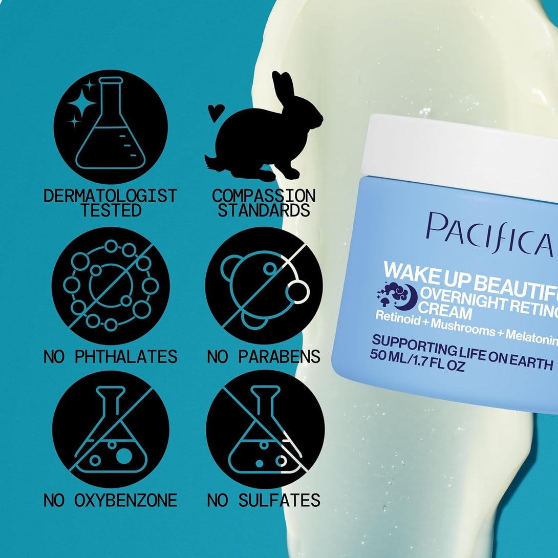 Pacifica Wake up Beautiful Retinoid Night Cream – Overnight Anti-Aging Moisturizer with Hyaluronic Acid & Melatonin, Reduces Wrinkles & Fine Lines, Hydrating and Gentle for Dry or Mature Skin, Vegan