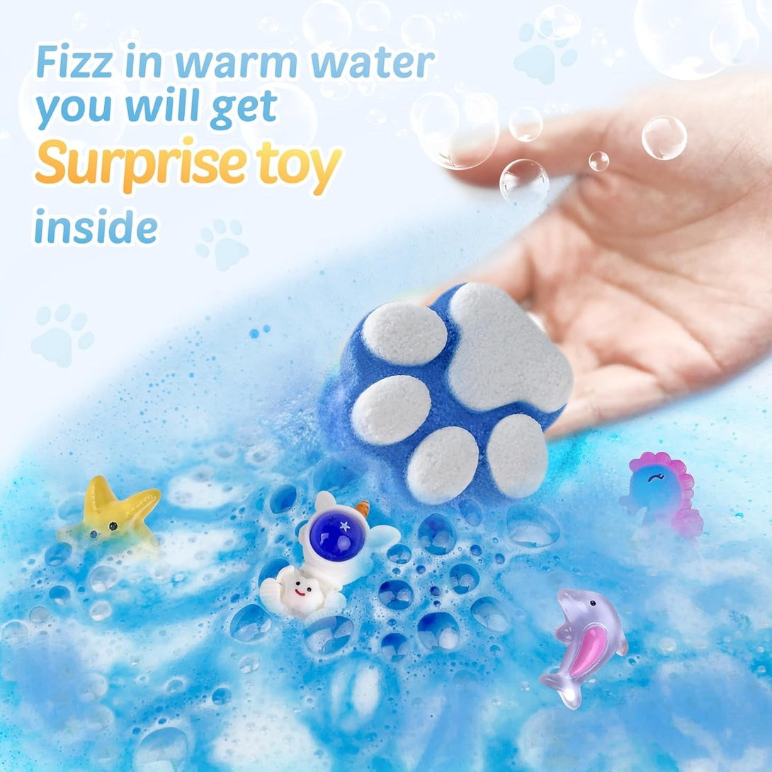 Bath Bombs for Kids with Surprise Inside, 32 Pack Paw Bath Bombs with Toy, Ocean Animals and Space Planet Toys SPA Fizzy Handmade Natural Bath Bomb Gift Set at Christmas, Birthday