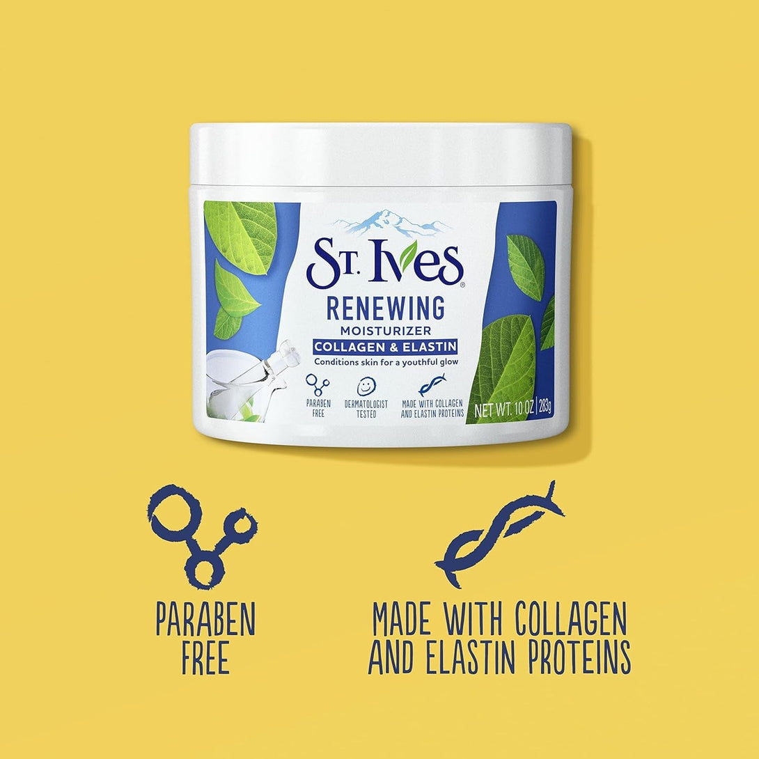 St. Ives Face Moisturizer Cream, Collagen and Elastin, Renewing Facial Moisturizer for Women, Paraben Free, Dermatologist Tested Daily Moisturizing for Dry Skin Cruelty Free, 10 Oz