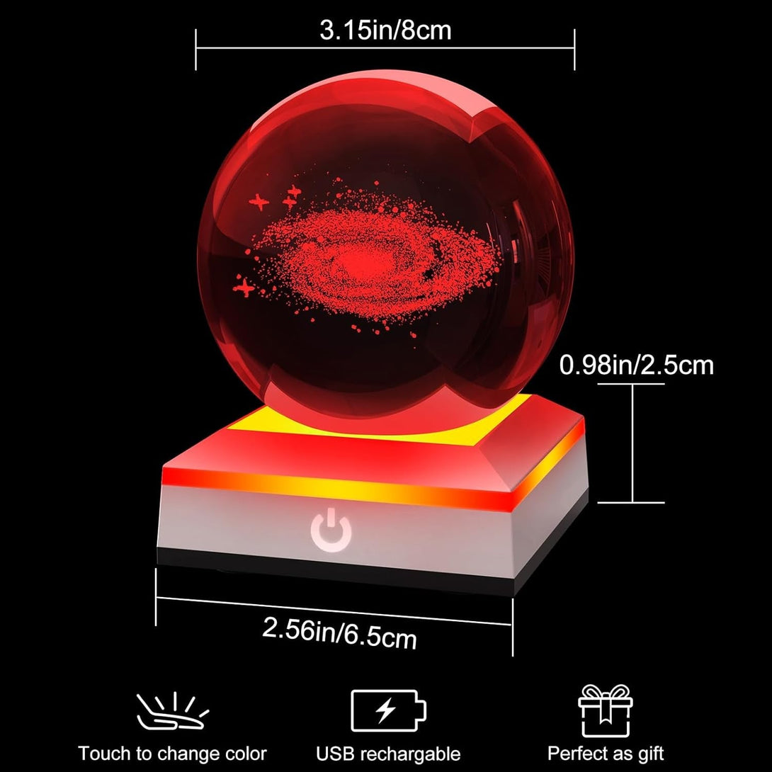 3D Galaxy Crystal Ball Night Light with Colorful LED Light Base, Science Astronomy Space Gifts for Christmas Kids Child Boys Girls Teens Student Classmates Girlfriend Boyfriend