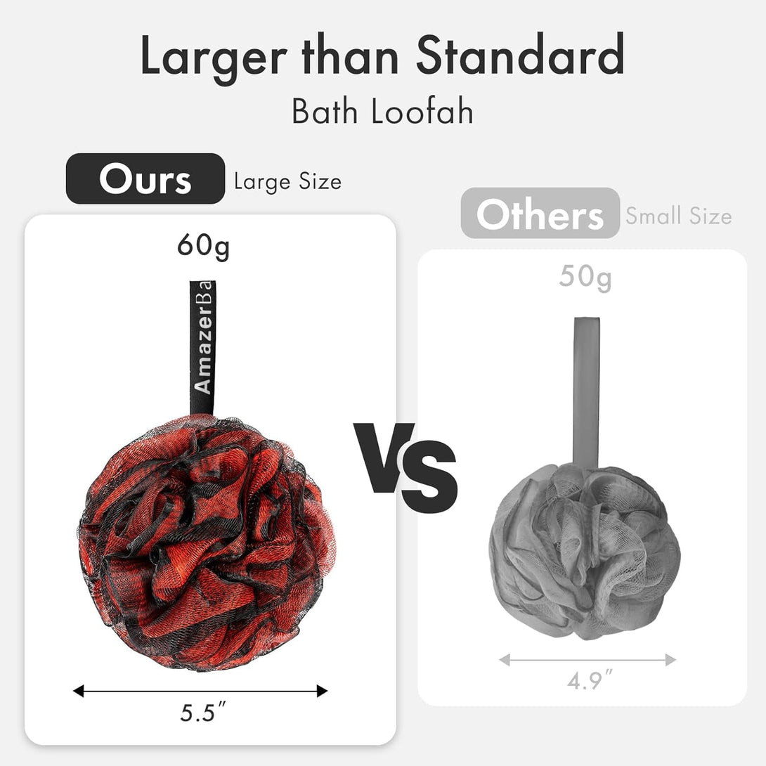 Amazerbath Charcoal Loofah Sponge, Shower Loofah 60G/Pcs - Body Scrubber Loofa Set of 4 - Charcoal Blue, Green, Purple & Red, Bath Sponge for Men and Women