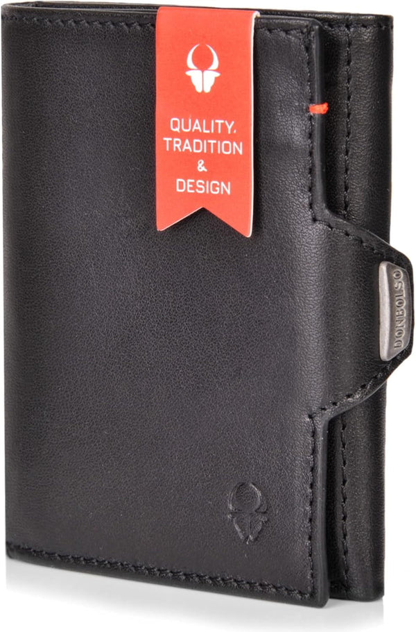 DONBOLSO Wallet Nextgen I Modern Slim Wallet without Coin Pocket I Trifold Purse with RFID Protection I up to 11 Cards I Genuine Leather Credit Card Holder for Men and Women I Nappa Black