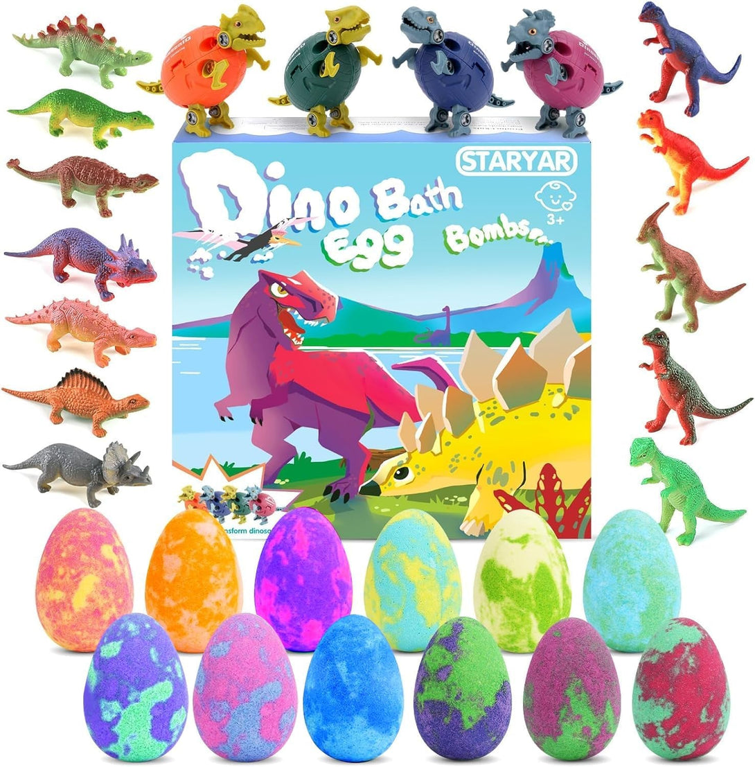 Bath Bombs for Kids with Surprise Toys inside - 16 Pack Organic Dinosaur Eggs Bath Bombs Gift Set, Dino Eggs, Dinosaur Toys for Kids 3 4 5 6 7 8 9 Years, Birthday Gifts for Boys Girls