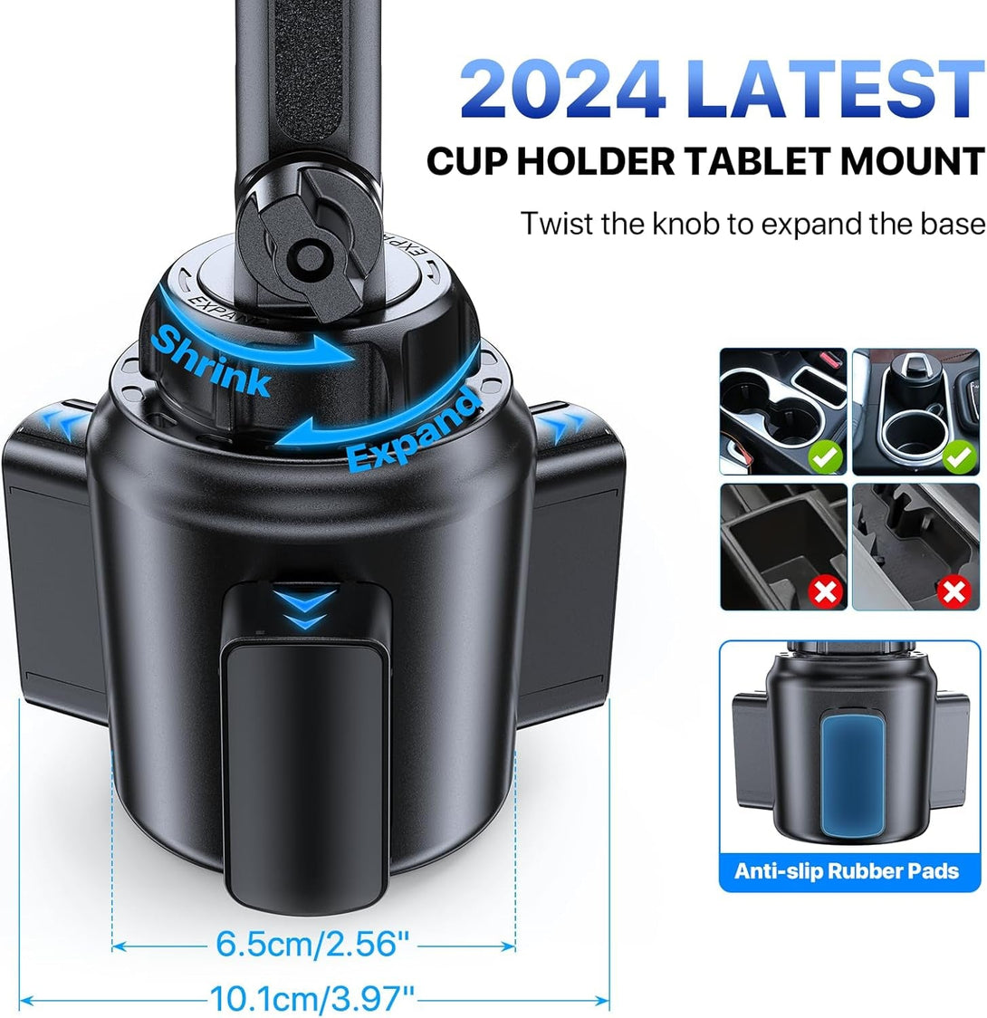 Miracase Cup Holder Tablet Mount for Car, Adjustable Long Neck Car Tablet Holder Friendly Compatible with Ipad, Pro, Air, Mini Samsung Galaxy Tab, All 6.1-12.9" Tab & Phones