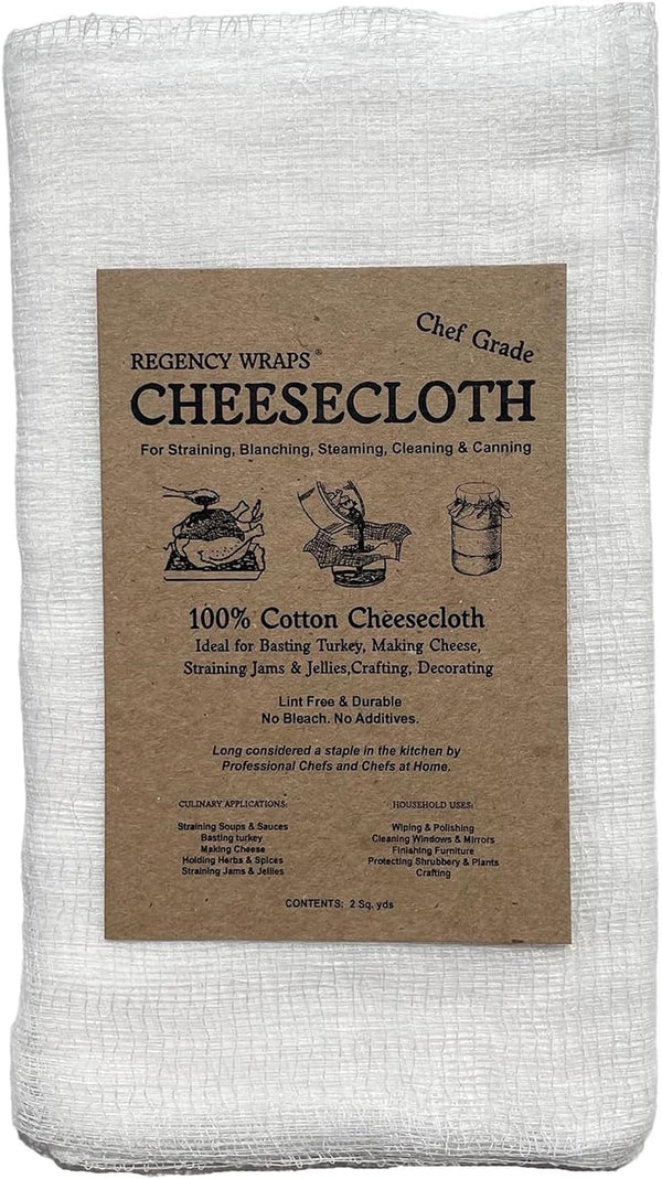 Regency Wraps Chef-Grade 100% Cotton Cheese Cloth 36"X72" (2Yds), Bleach & Dye Free, Food Safe for Cooking, Straining, Roasting Turkey, Durable Cheese Cloths for Crafting, Canning