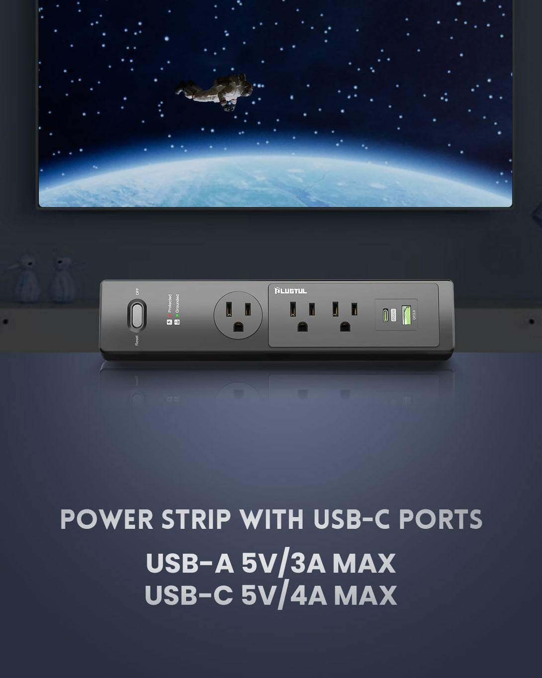 Desk Clamp Power Strip 6FT, Outlet Station with 3 Outlets, PD 20W Fast Charging, Flat Plug, 14 Gauge, 980J Surge Protector, Black Power Strip with USB C, Fit 1.72" Tabletop Edge