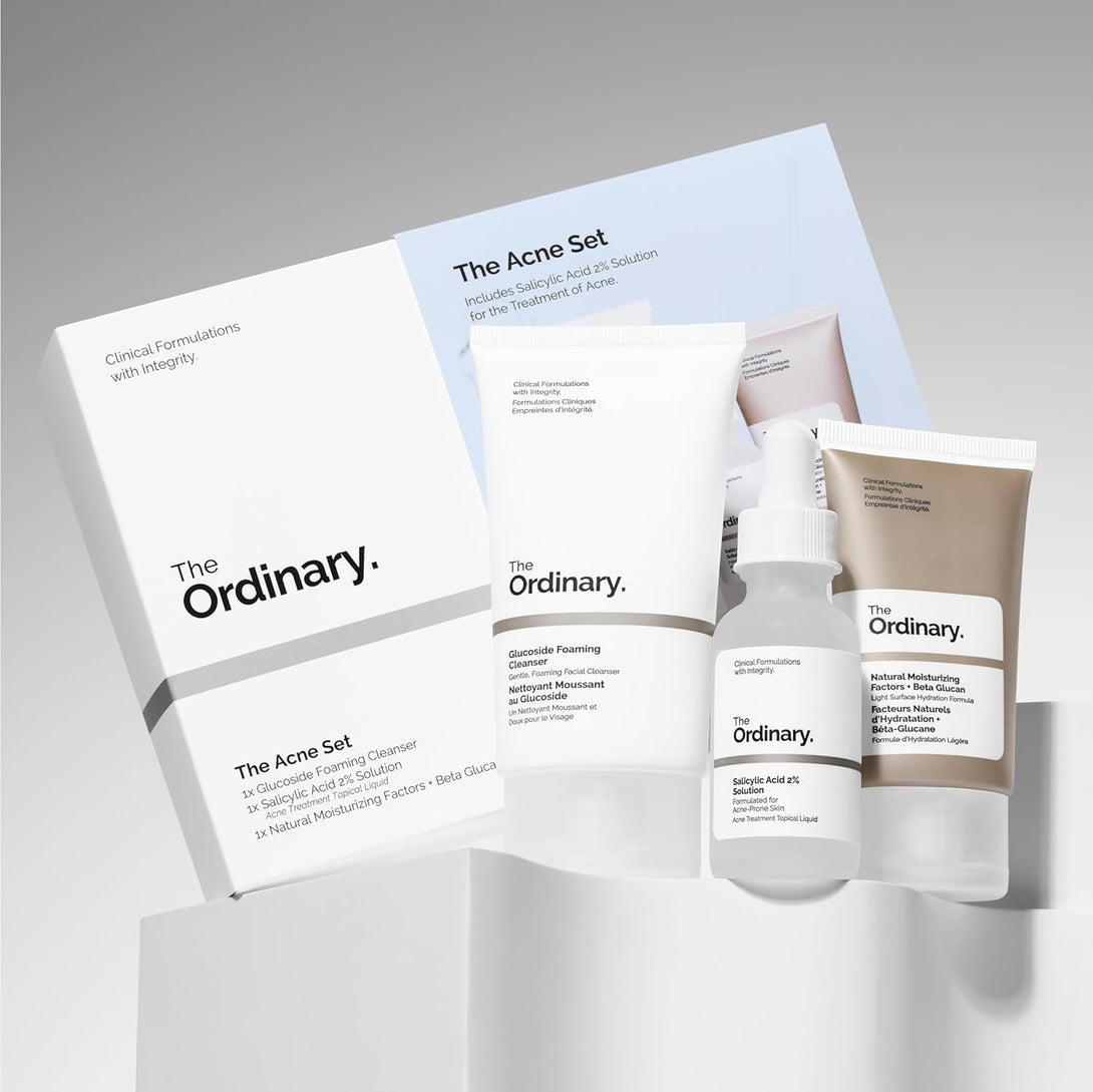The Acne Set, 3-Step Skin Regimen with Glucoside Foaming Cleanser, Salicylic Acid 2% Solution, and Natural Moisturizing Factors + Beta Glucan | Skin Care Set