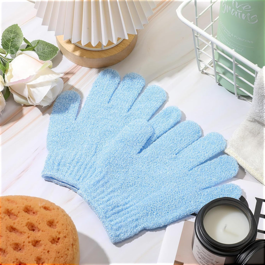 Ramede 30 Pair Exfoliating Glove Double Sided Exfoliating Bath Gloves Pack Nylon Colorful Shower for Men Women Beauty Spa Massage Shower Deep Clean Body Skin Bathing Scrubber Disposable(Sky Blue)
