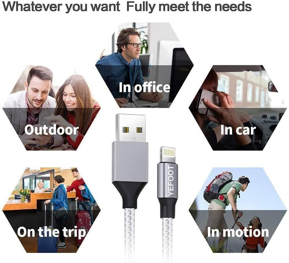 [Apple Mfi Certified] 6Pack(3/3/6/6/6/10Ft) Iphone Charger Nylon Braided Fast Charging Lightning Cable Compatible Iphone 14Pro/14/13Pro/13/12Pro/12/11And More-Silver&White