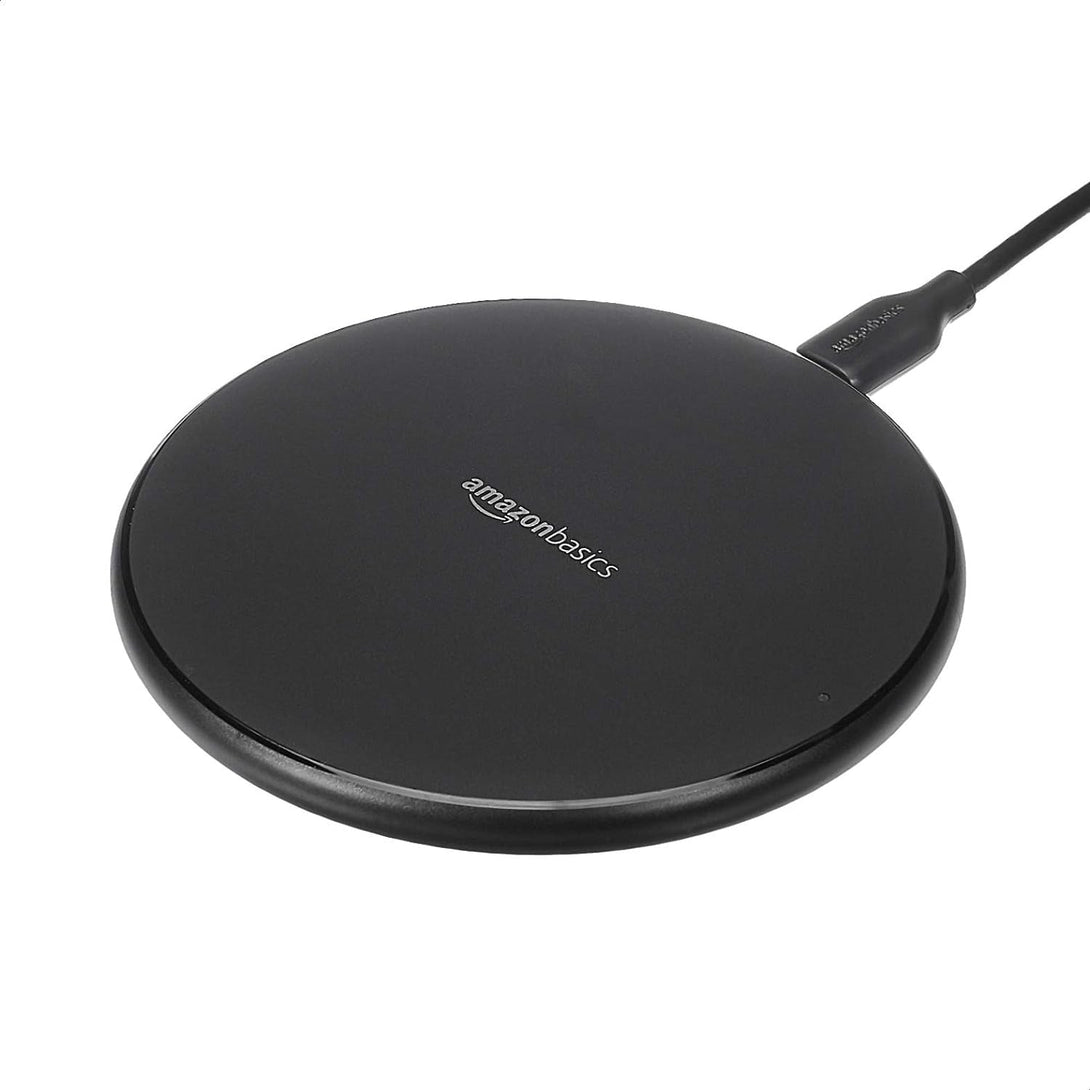 Amazon Basics 15W Qi Certified Wireless Phone Charger Pad, Fast Charging Pad for Iphone 16/15/14/13/12/11/X, Samsung and More, with USB Cable, Black