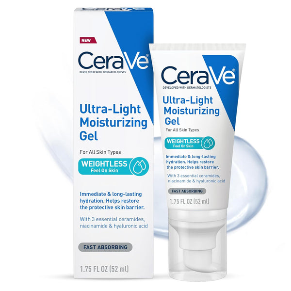 Cerave Ultra-Light Moisturizing Gel, Hydrating Gel Face Moisturizer with Ceramides, Niacinamide, Hyaluronic Acid, Fragrance Free, Oil-Free, Weightless Mattifying Moisturizer, 1.75 FL Oz