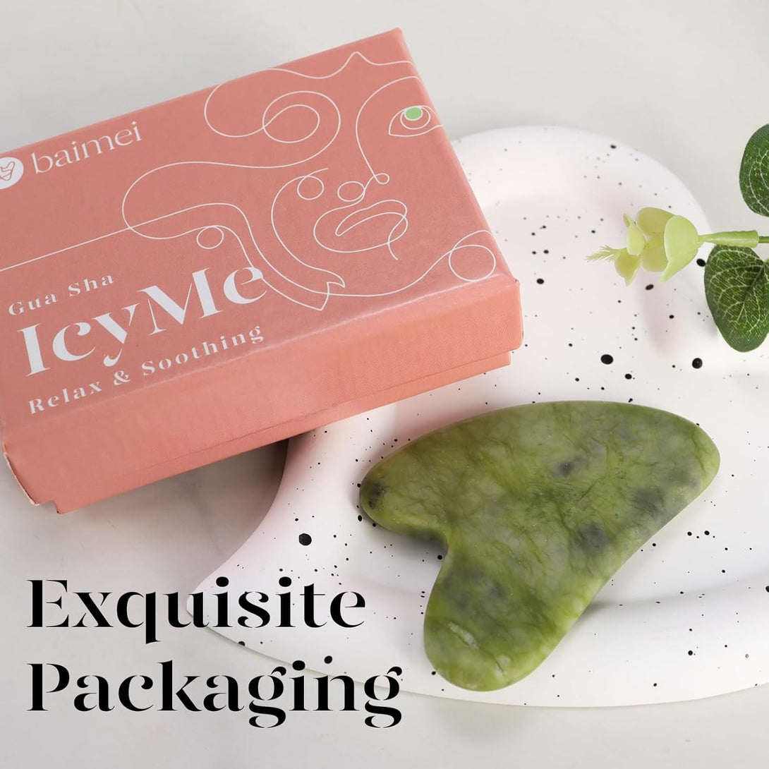 BAIMEI Gua Sha Facial Tools Face Massager for Skin Care, Relaxation and Reduce Wrinkles Puffiness Skin Care Tools, Self Care Gift for Men Women - Xiuyan Jade