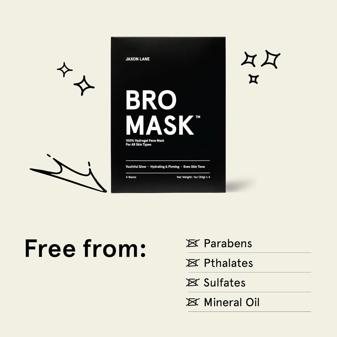 BRO MASK: Korean Face Mask for Men | 2 Pc. Hydrating anti Aging Sheet Masks Contains Vitamin C, Vitamin E, Hyaluronic Acid, Hydrolyzed Collagen for Face Care & Acne Treatment (4 Pack)