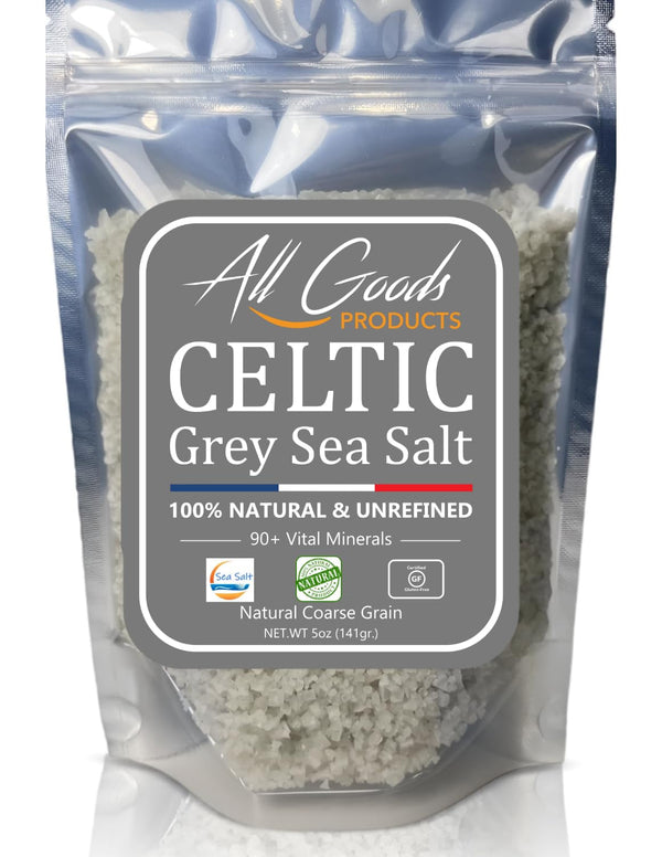 All Goods Organic Celtic Salt â€“ Coarse 5 Oz, 82 Minerals, French Gray, Hand-Harvested, Les GuÃ©randais, Unrefined.