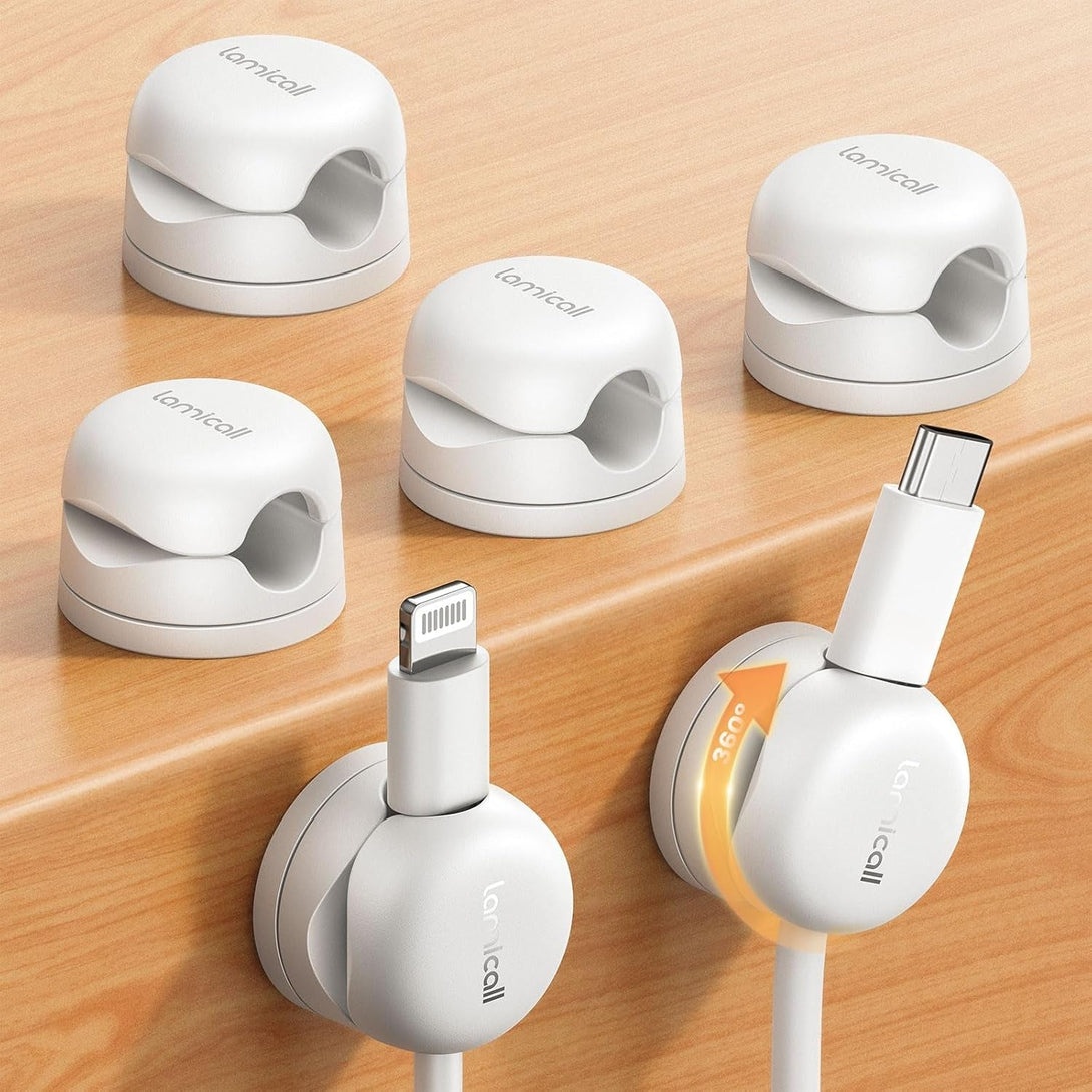 6Pack Rotatable Cord Organizer Cable Clips - Lamicall [1S Lock] Spring Cord Holder, Desk Phone Charger Cable Management, Wire Keeper for Nightstand, Office Accessories & Desk Organizers