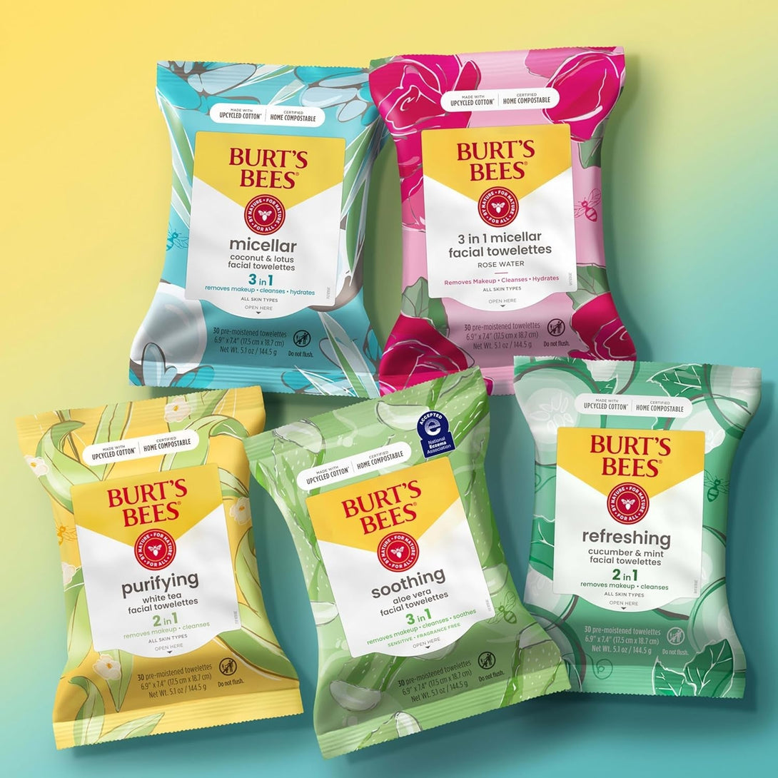 Burt'S Bees, Aloe Vera Face Wipes, for Sensitive Skin, Soothing Makeup Remover & Facial Cleansing Towelettes, 30 Count (1 Pack)