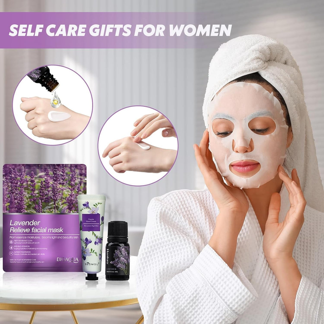Birthday Gifts Basket for Women, Relaxtion Spa Set, Self Care Boxes for Her, Mother, Friend, Sister, Ideal Gifts for Valentine'S and Mother'S Day (Purple)