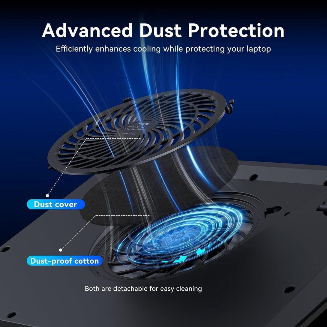 Llano Gaming Laptop Cooler, Laptop Cooling Pad Stand with 5.5Inch External Cooling Fan, Fast Cooling Computer Laptop 15.6-21In, Adjustable Speed, Touch Control, 3-Port USB A, a Mouse Pad Included