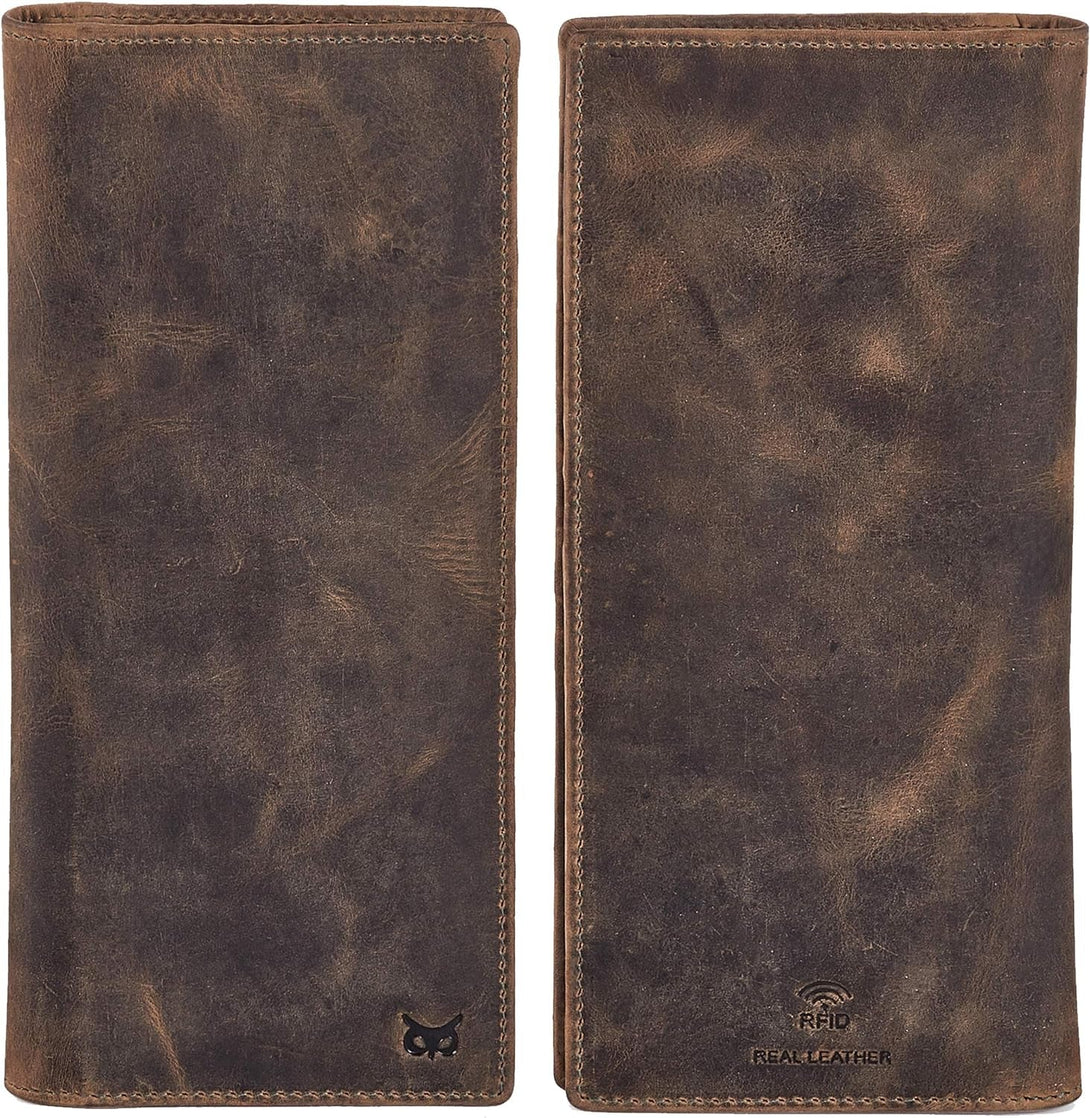 Long Wallet for Men Women Real Leather Bifold RFID Stylish Slim Handmade 2 ID Window Credit Card Holder in Gift Box