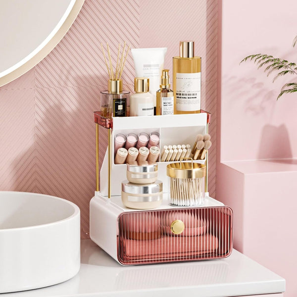 2-Tier Makeup Organizers Countertop,Versatile Bathroom Counter Organizer,Cosmetic Make up Organizers for Vanity,Cute Skincare Organizer (Blush)