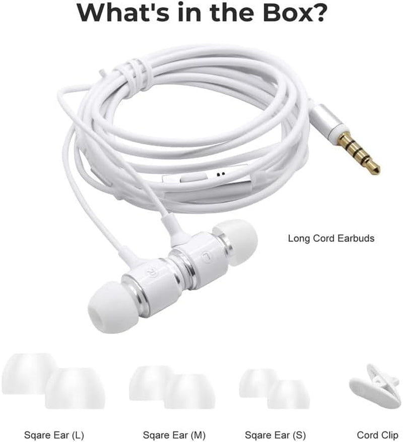 Headphones with Extra Long Cord - Earbuds for PC, TV & Computer - No Mic - White 5FT