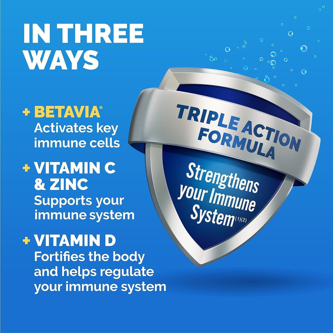 Emergen-C Immune+ Triple Action Immune Support Powder, Betavia (R), 1000Mg Vitamin C, B Vitamins, Vitamin D and Antioxidants, Super Orange – 50 Count