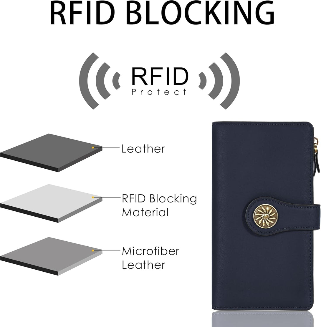 Travelambo Women'S Wallet RFID Blocking Trifold Clutch Large Capacity Credit Card Holder Travel Purse