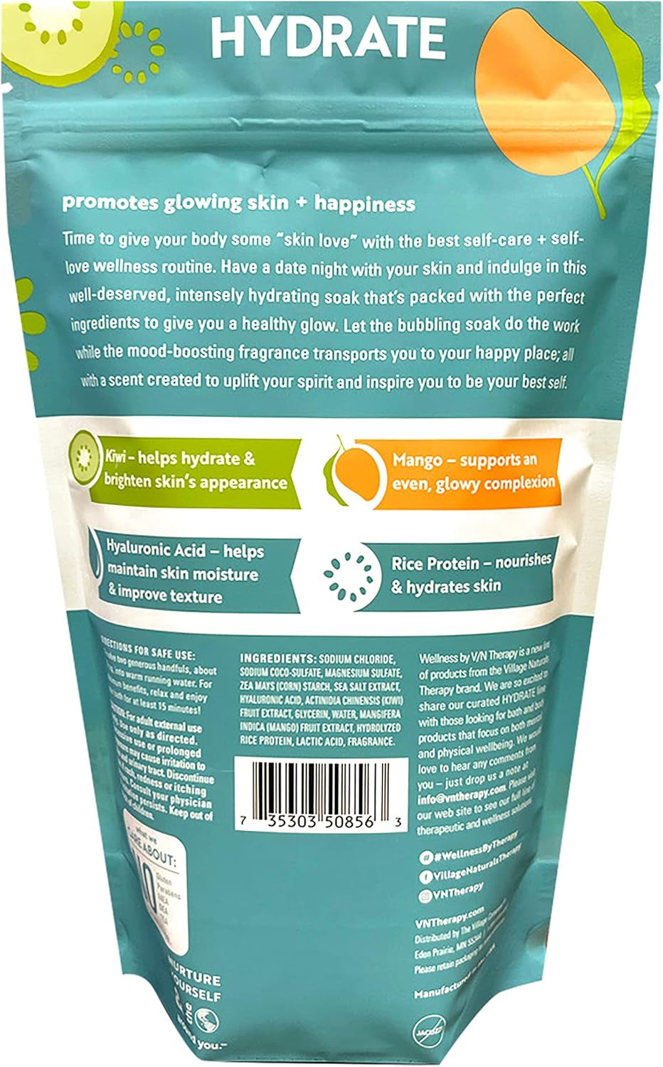 Wellness by Village Naturals Therapy, Hydrate Foaming Bath Soak, 36 Oz, Pack of 2