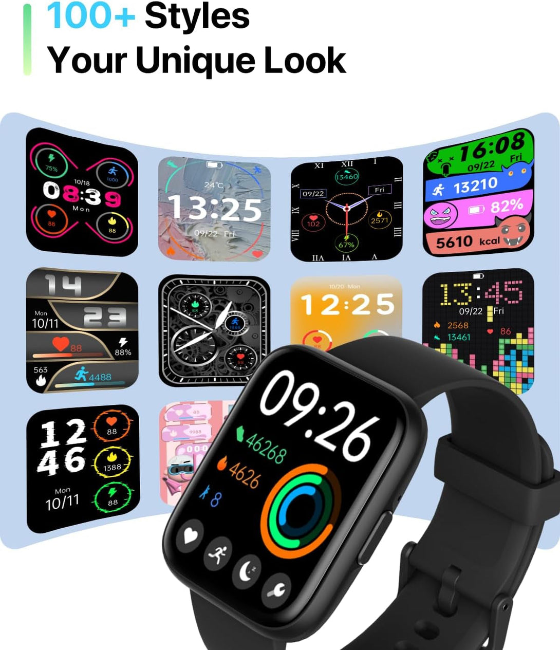 Smart Watches for Men - Activity Tracker for Android Ios with Calls,Fitness Tracker with 100+ Sport Modes, IP68 Waterproof, Heart Rate/Sleep Monitor, Spo2, Pedometer 1.83"(Black)