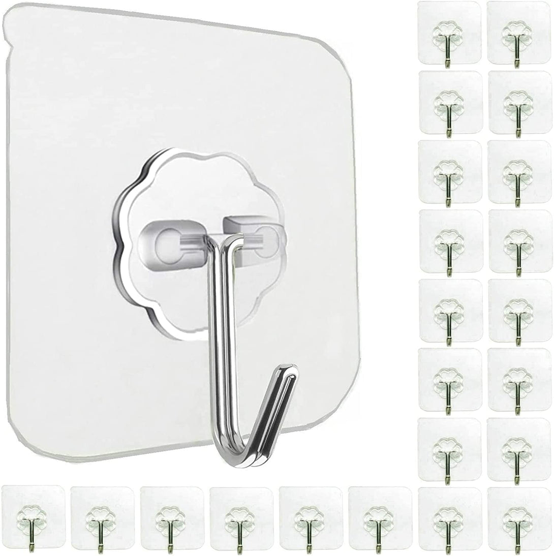 24 Pack Heavy Duty Self Adhesive Hooks - 33Lb Max, Transparent, Waterproof, Sticky Wall Hooks for Keys, Bathroom, Shower, Outdoor, Kitchen, Door, Home Improvement, Utility