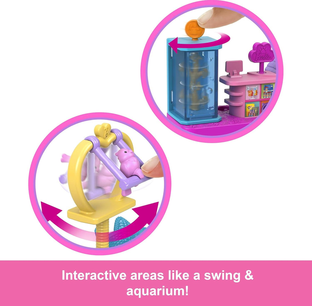 Barbie Mini Barbieland Collectible Pet Boutique Playset with 1 1/2-Inch Doll, Pet Product Display, Check Out Stand, Pet House & Cat Baskets for Storytelling Play