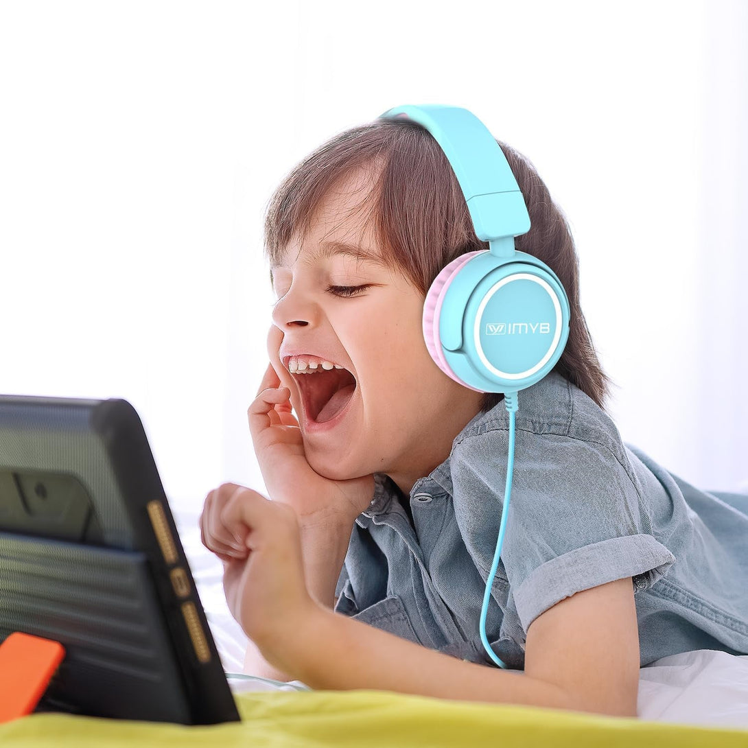 V1 Kids Headphones, Wired Stereo Foldable Tangle-Free 3.5Mm Adjustable On-Ear Headphones for Kids for School/Toddlers/Childrens/Teens/Boys/Girls/Ipad/Tablet/Kindle/Phones/Travel/Plane (Cyan)