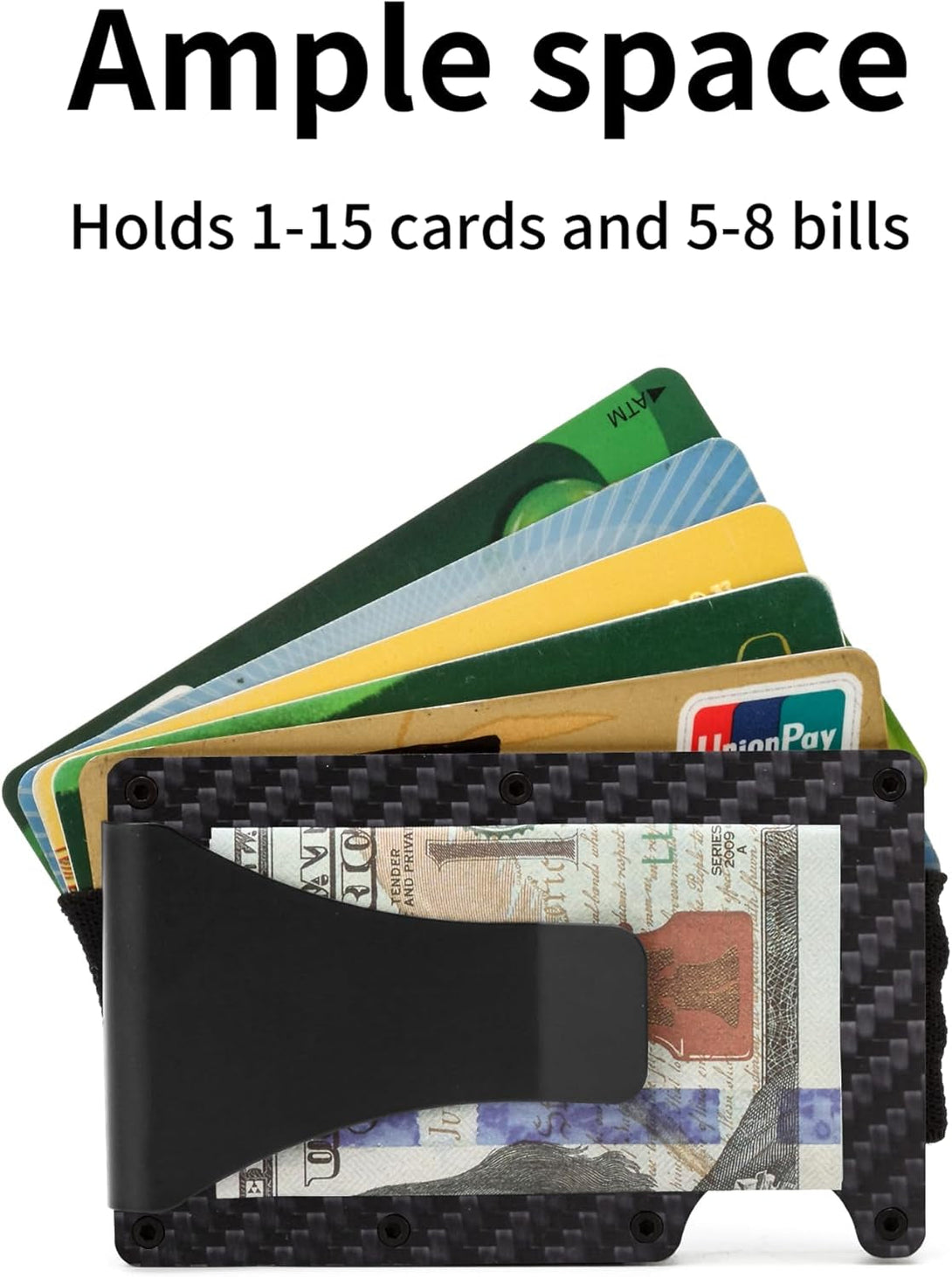 Carbon Fiber Minimalist Wallet for Men Credit Card Holder Money Clip & Cash Strap Slim RFID Mens Wallets