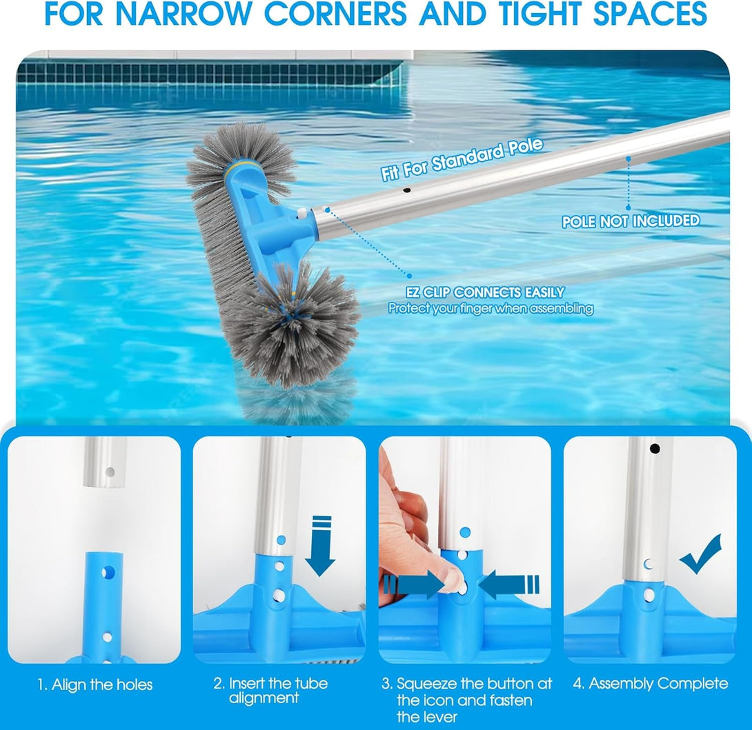 12.5'' round End Pool Brush Head - Cleaning Wall & Tiles & Steps, Sturdy Nylon Bristles, Scrub Brush for Inground/Above Ground Pool, Spa, Hot Tub, No Pole