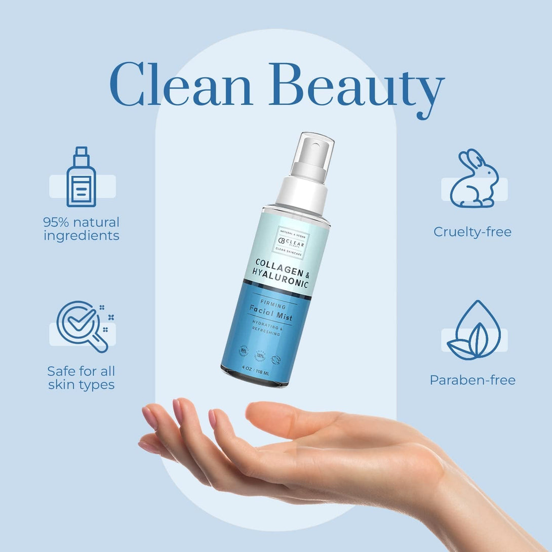 Hyaluronic Acid & Collagen Face Mist - Dermatologist Tested, Moisturizes & Tones Skin, Anti-Aging, Natural Ingredients, Cruelty-Free, 95% Natural - All Skin Types - 4 OZ