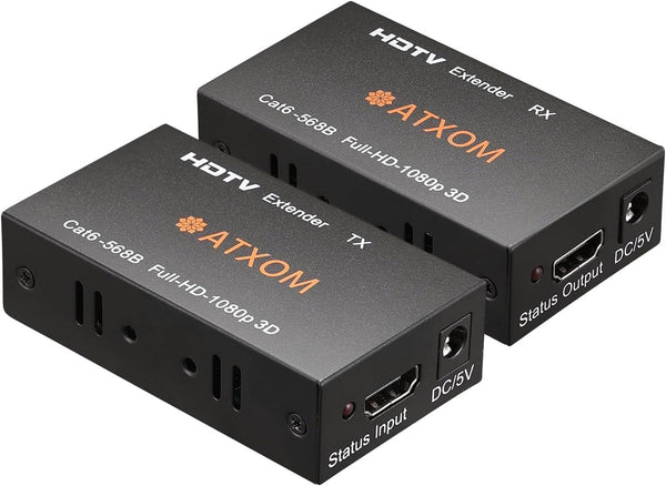 HDMI over Ethernet Extender, over Cat 5E/6/7 LAN Cable, up to 200Ft, Full HD 1080P @ 60HZ, EDID Copy, Dolby Digital/Dts Compatible, High Resolution Signal, Balun Transmitter and Receiver