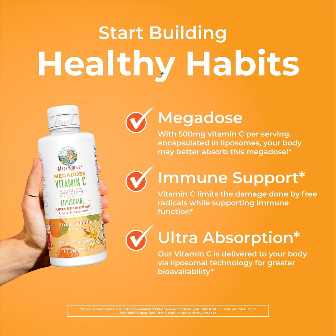 Maryruth Organics Liposomal Vitamin C | Immune Support Supplement | Megadose Vitamin C Supplement 500Mg | Skin Care | Liquid Vitamin C | Vitamin E | Vegan | Non GMO | 30 Servings