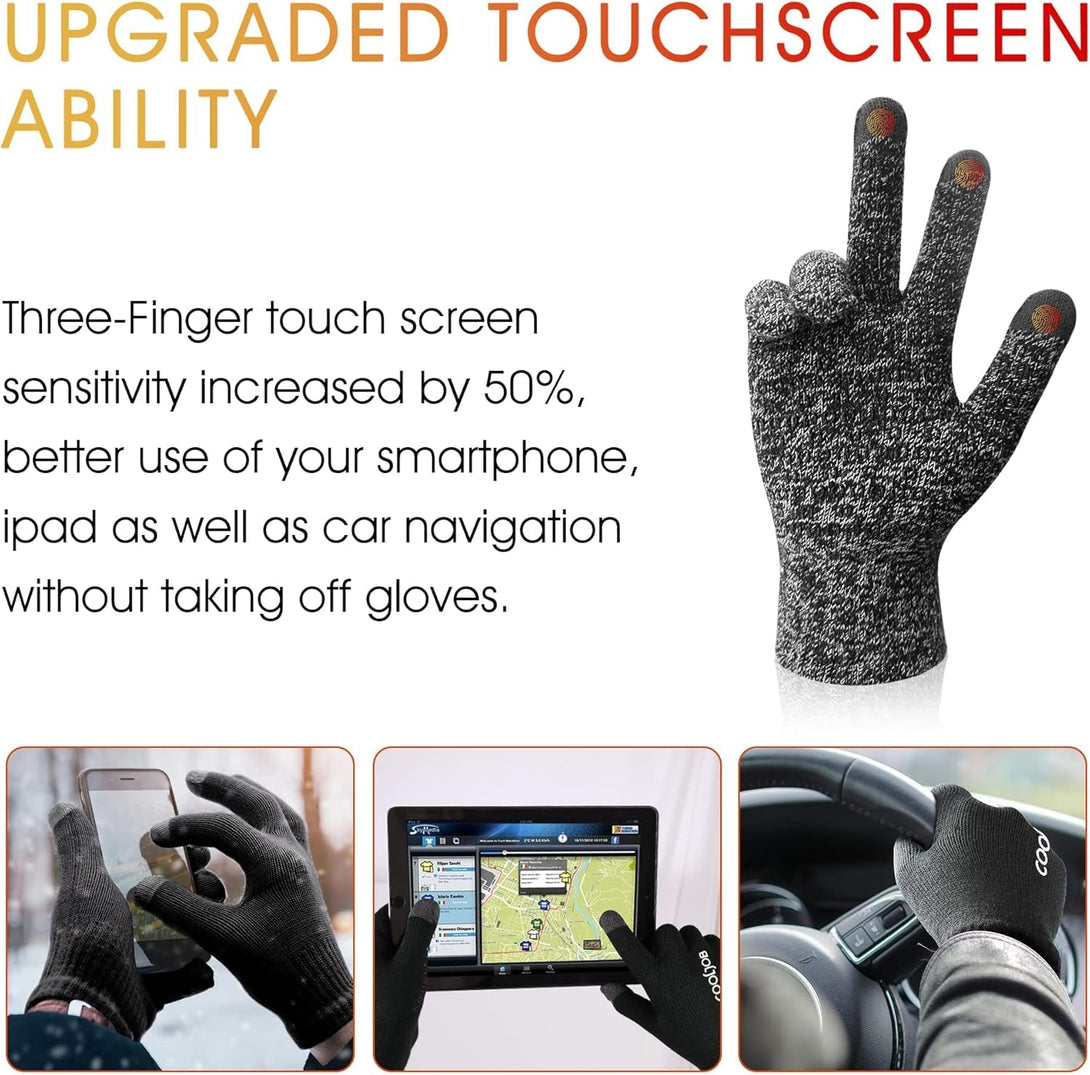 COOLJOB Warm Fleece Knit Winter Gloves for Men Women, Touch Screen Fingers, Non-Slip Silicone Grip and Elastic Cuff