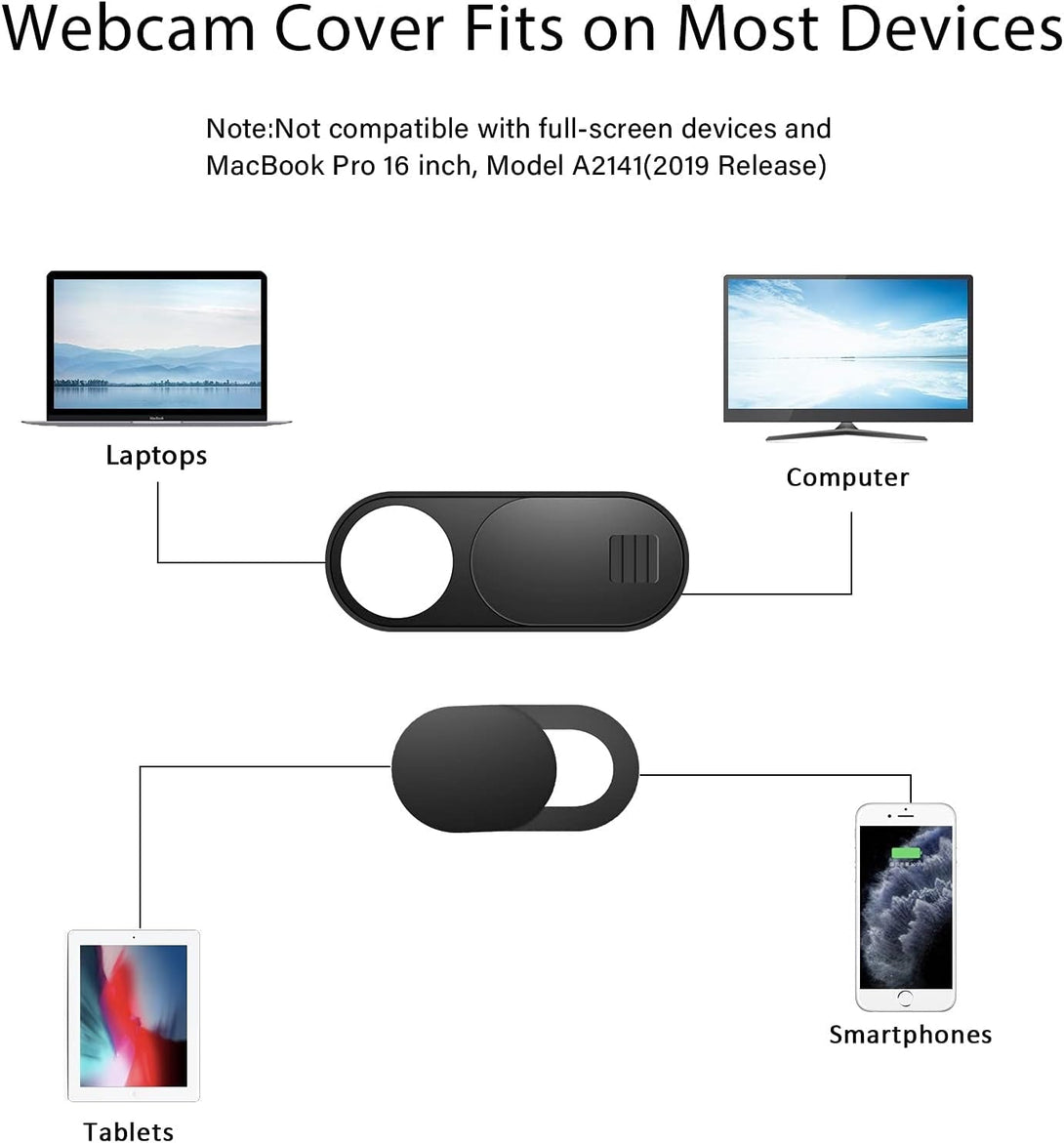 Laptop Camera Cover Slide, Phone Camera Cover Slide, 6 Pack Ultra Thin Webcam Cover Slide for Laptop, Desktop, PC, Tablet, Smartphone, Protect Your Privacy and Security(Black)