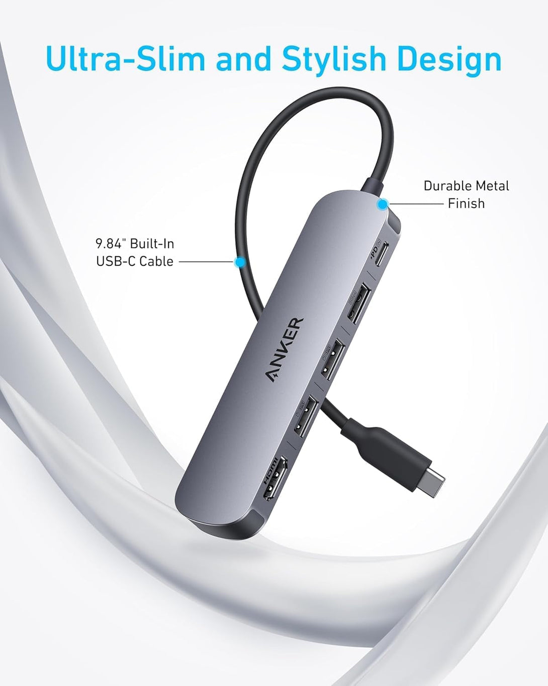 Anker USB-C Hub (5-In-1), 4K@30Hz HDMI with 100W Max Power Delivery, USB-C and USB-A Data Ports, Compact and Stylish for Macbook, Dell XPS, and More (Charger Not Included)