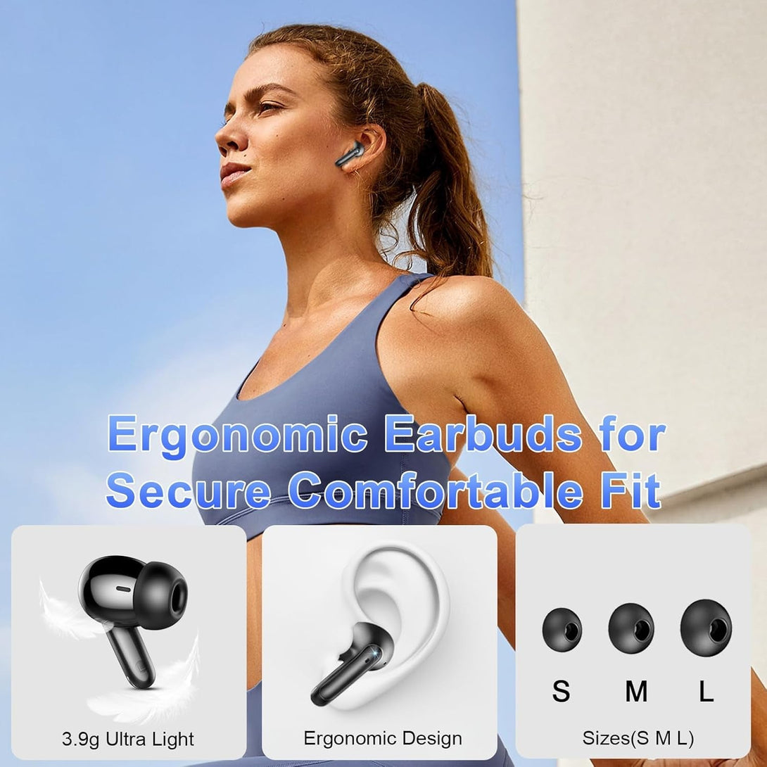 Wireless Earbuds,2025 Bluetooth 5.3 Headphones in Ear with 4 HD Microphone, 56H Playtime, HIFI Stereo in Ear Earphones, IPX7 Waterproof Bluetooth Earbuds, LED Display, USB-C, Sport/Work/Leisure/Black